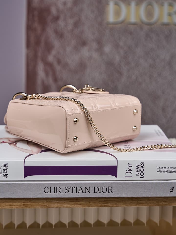 Dior Lady Dior Mini Patent Crossbody Bag in Cherry Red Patent