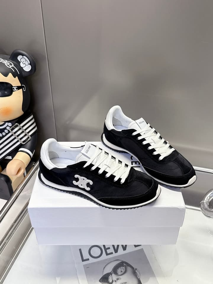 Celine Racer Women's Low-Top Sneakers in Black With White Laces