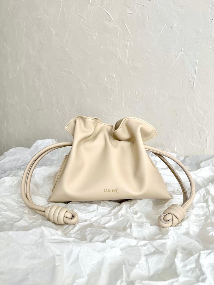 Loewe Flamenco Small Drawstring Bag in Cream