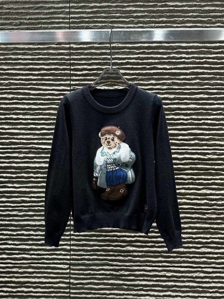 Ralph Lauren RL Bear Heavy Embroidery Knit Sweater in Classic Black