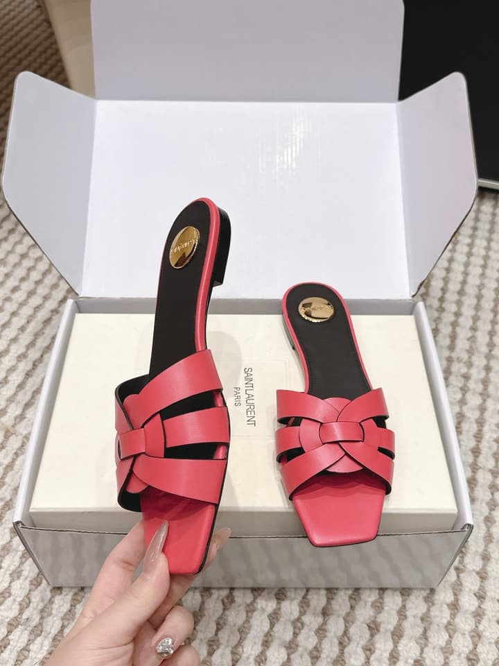 Saint Laurent Melody Square Toe Flat Sandals – 2026SS in Burgundy Patent