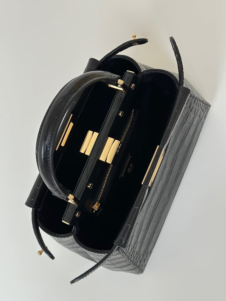 Fendi Peekaboo Embossed Crocodile Handbag in Classic Black Croc Embossed
