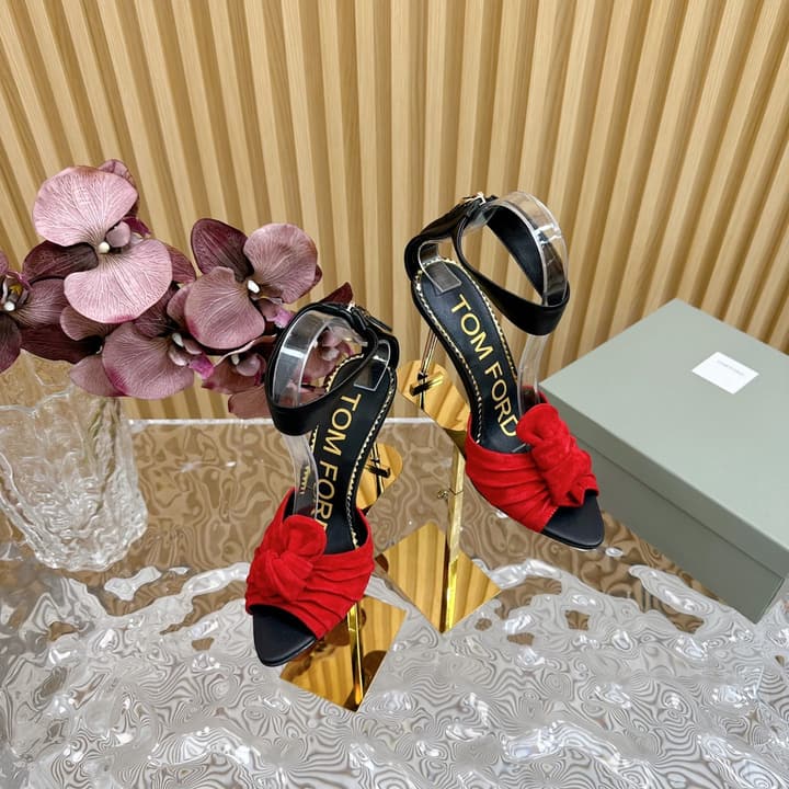 TOM FORD Padlock Knot-Back Heeled Sandals in Beige