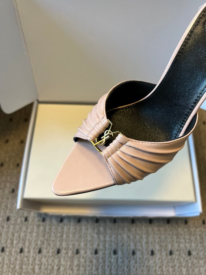 Saint Laurent Ruched Leather Mules – 26SS in Beige