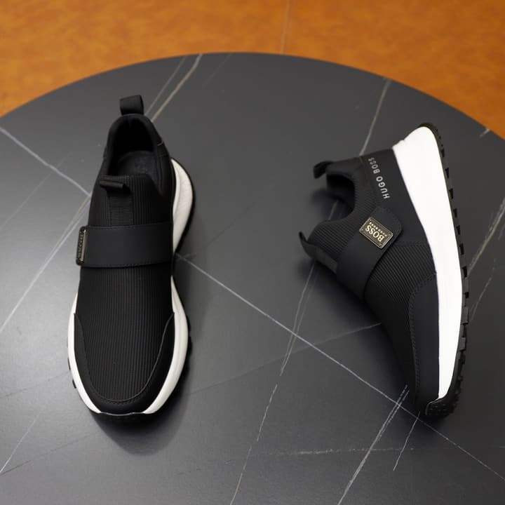 Boss Men's Knit Sneakers in Black Laced
