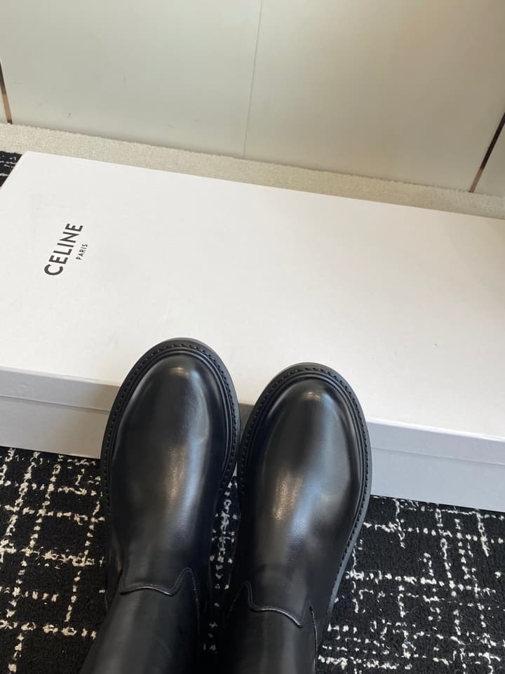 Celine Triomphe Equestrian Ankle Boots – 2025FW in Waxed Black Leather
