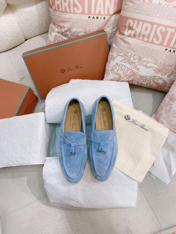 Loro Piana Glossy Cashmere Loafers in Blush Pink Suede