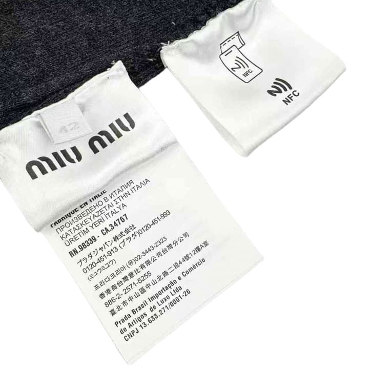Miu Miu Inlaid Logo Knitted Cardigan in Black