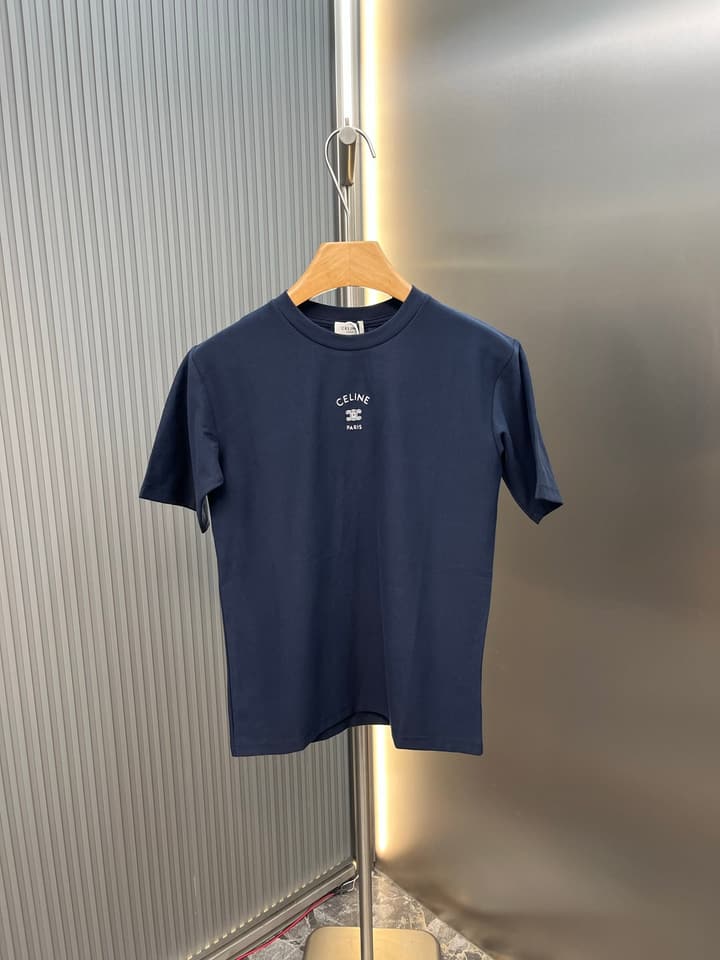 Celine Triomphe Embroidered Loose T-Shirt in Grey