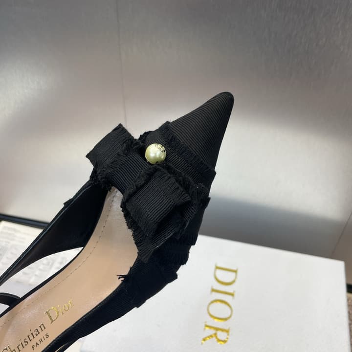 Dior J'Adior Adiorble Tassel Bow Pearl Heeled Sandals – 2024 Spring/Summer Collection in Black Velvet Front