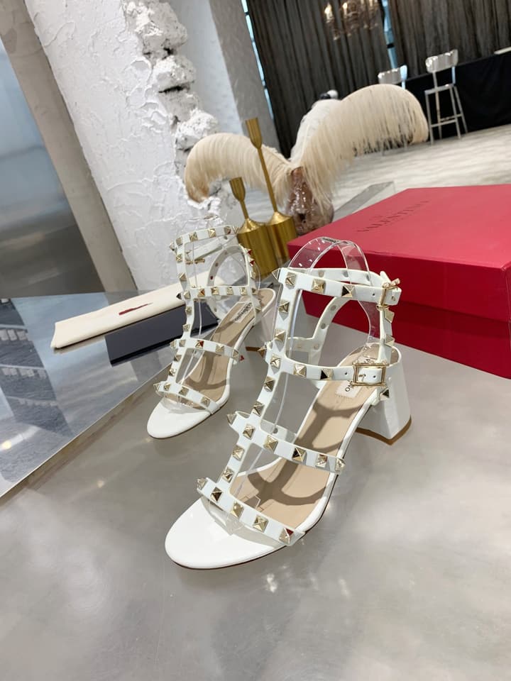Valentino Studded Classic Block Heel Sandals in Black With Black Studs 6.5cm Heel