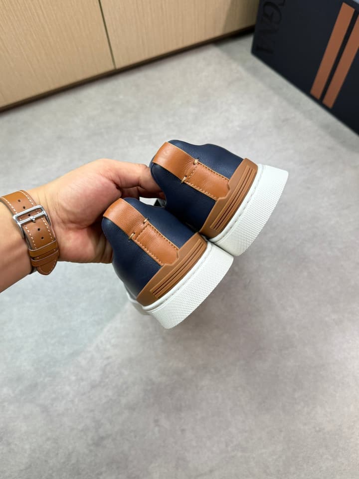Zegna Triple Stitch Nappa Leather Slip-On Sneakers in Black