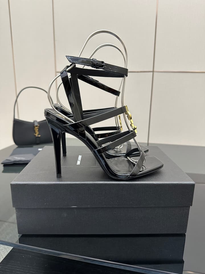 Saint Laurent Patent Leather Heeled Sandals in Bright Amber