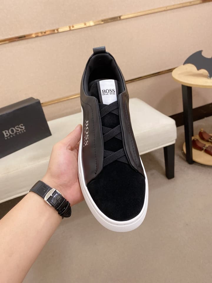 Boss Casual Leather Loafers in Glossy Black Toe
