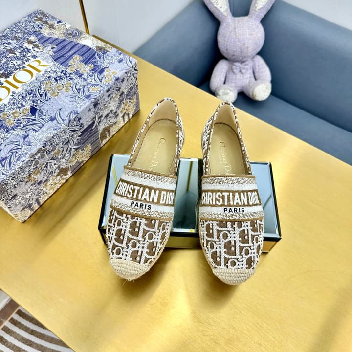 Dior Granville Embroidered Espadrille Flats in Beige/brown Oblique Pattern