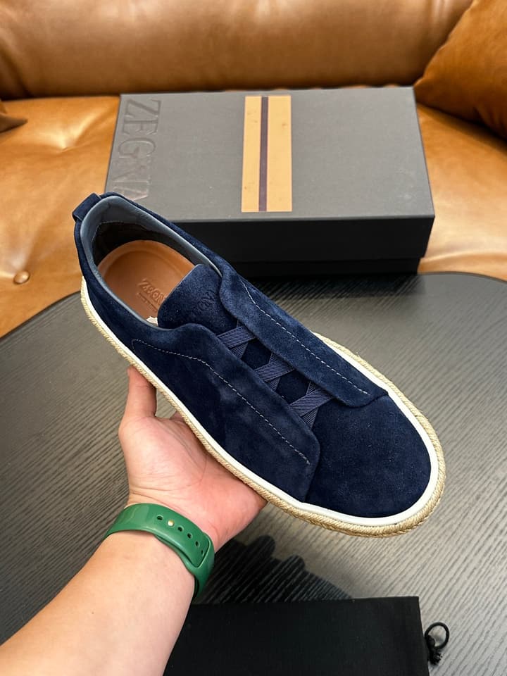 Ermenegildo Zegna Triple Stitch Low-Top Sneakers in Black Suede