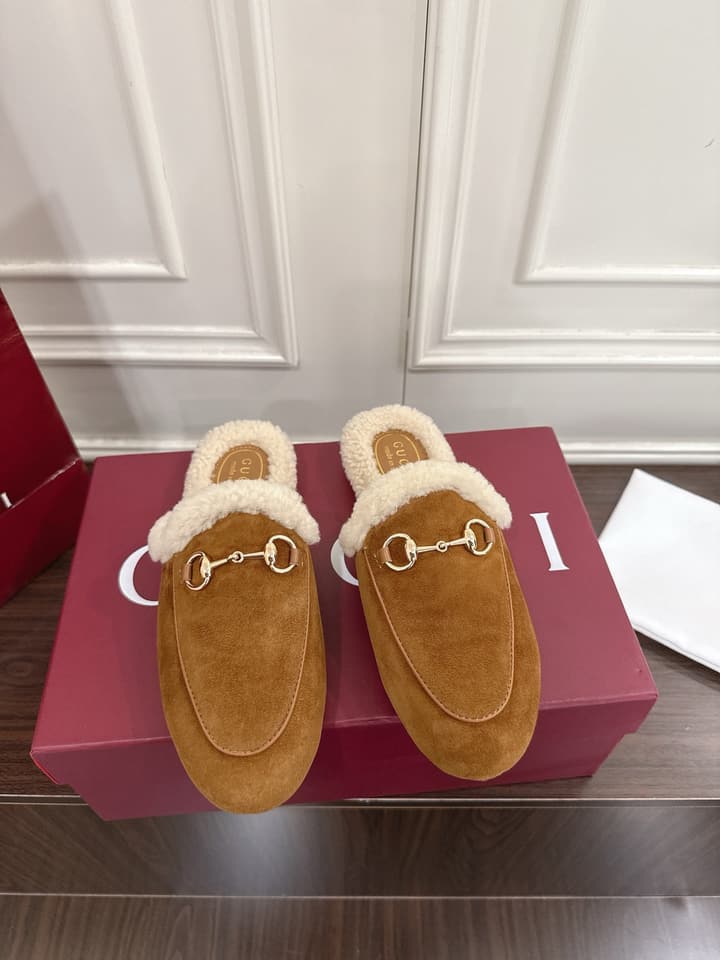 Gucci Princetown Merino Wool Mules in Black Suede With Silver Hardware