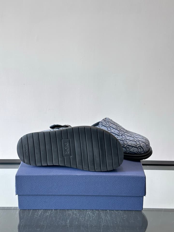 Dior Oblique Print Closed-Toe Mules in Navy