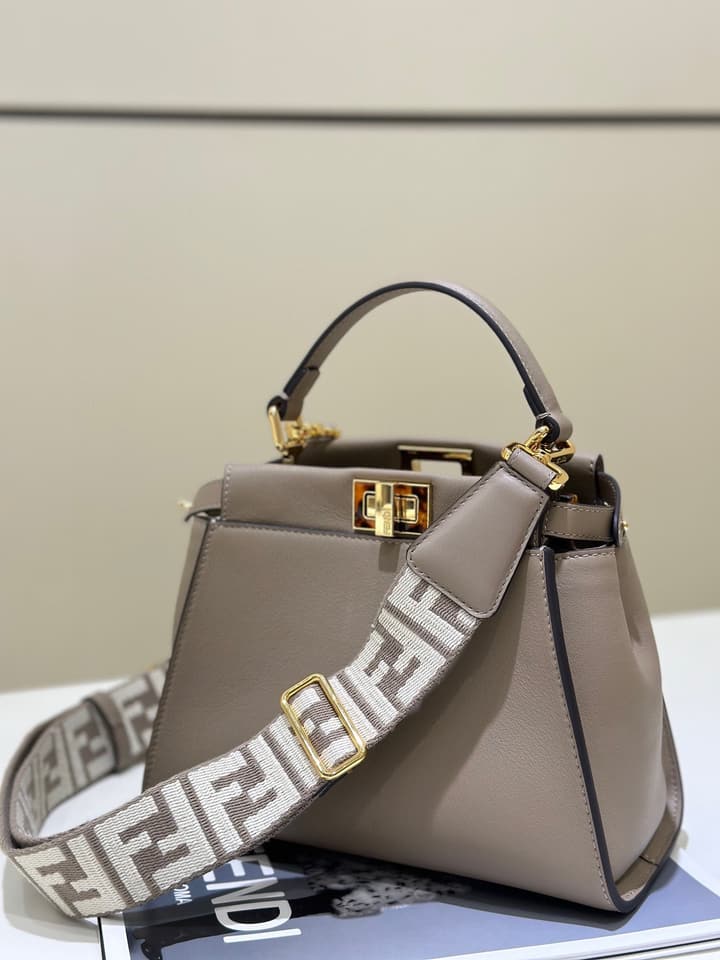 Fendi Peekaboo Classic Handbag – Dove Grey in Dove Grey Leather With Logo Strap
