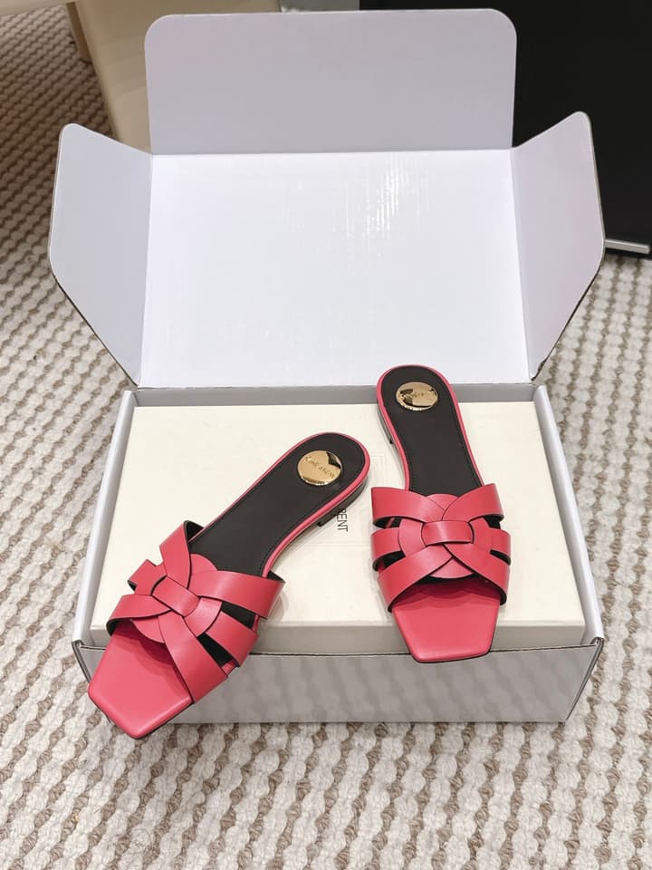 Saint Laurent Melody Square Toe Flat Sandals – 2026SS in Burgundy Patent