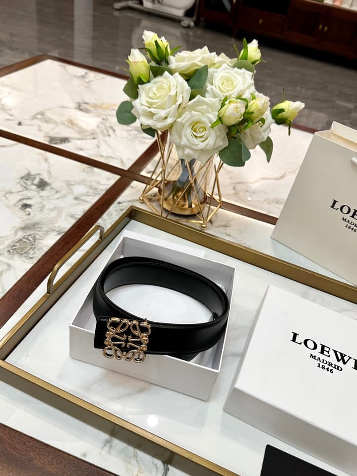 Loewe Classic Leather Belt – 4.0cm in Black With Gold Flat Buckle