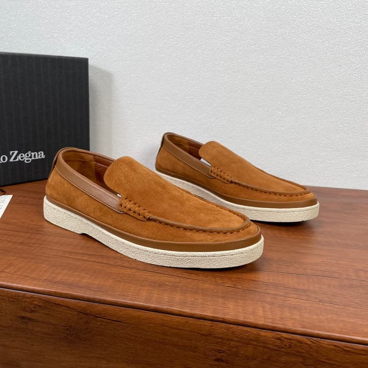 Zegna Men's Suede Leather Slip-On Loafers in Black Suede Loafer