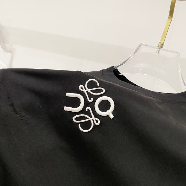 Loewe Mercerized Cotton Embroidered Logo T-Shirt in Black