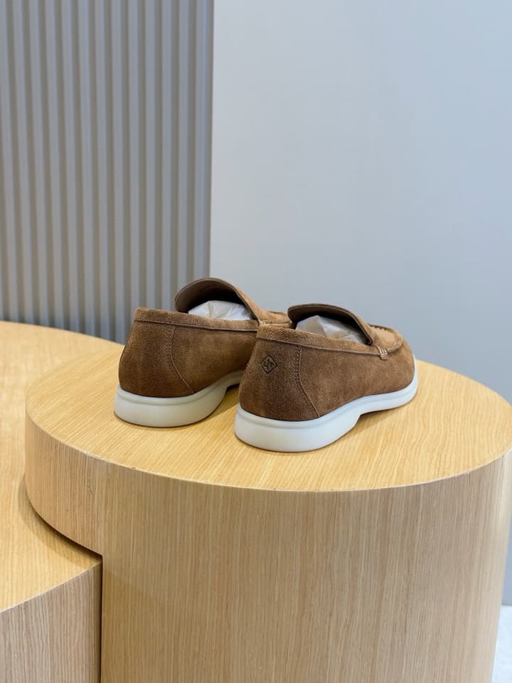 Loro Piana Italian Handmade Suede Loafers in Camel Brown Suede