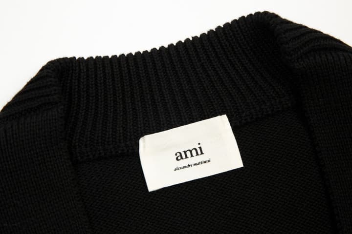 Ami Paris Classic Heart Embroidered Cardigan Sweater in Black