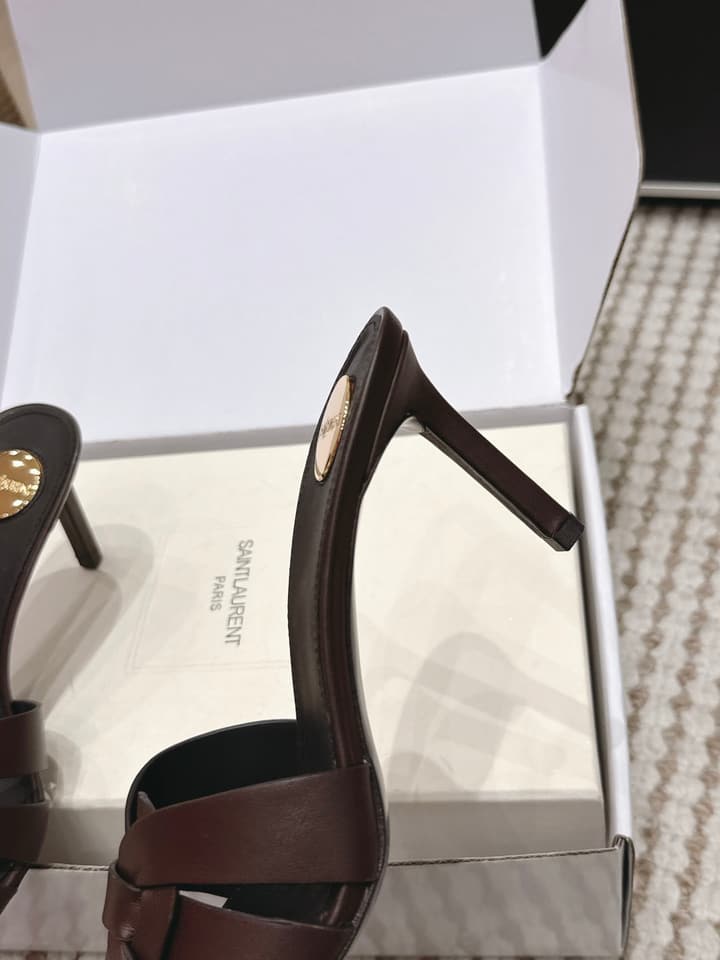 Saint Laurent Melody Square-Toe Heeled Sandals – 2026 Spring/Summer Collection in Beige Patent