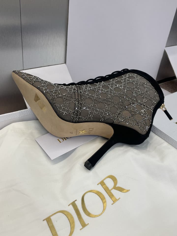 Dior CD-Capture Crystal High-Heel Ankle Boots – 2025 Spring/Summer Runway in Champagne Crystal Mesh