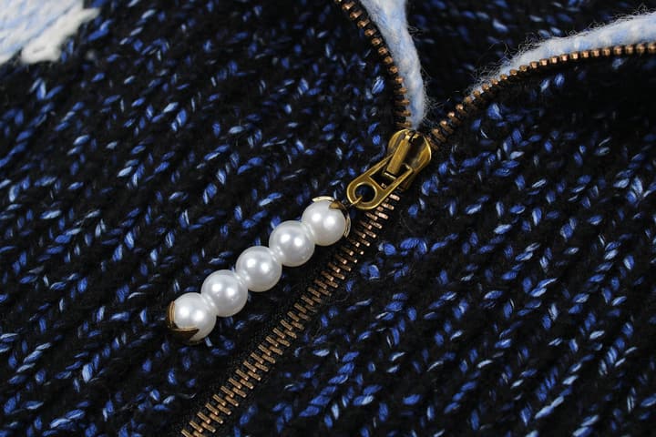 Louis Vuitton Mohair Knit Zipper Cardigan – 25SS in Navy Knit With Fish Motif