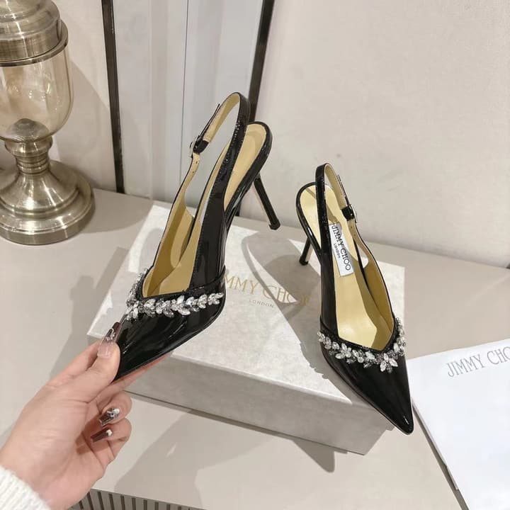 Jimmy Choo Pointed-Toe Crystal-Embellished Heeled Sandals – 2025 Summer in Black
