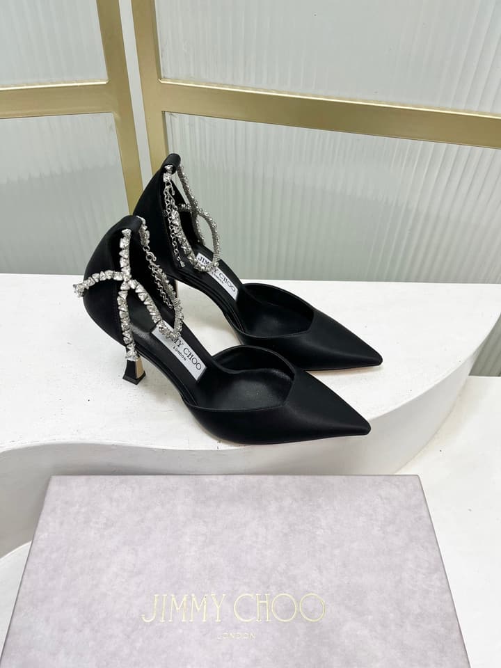 Jimmy Choo Stevie 100 Bow Crystal Silk Heels – 2025SS in Black Silk