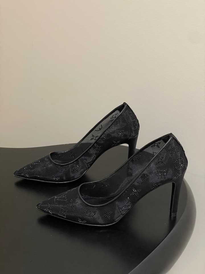 Louis Vuitton Gala Mesh Rhinestone High Heels – 25SS in Beige Monogram Lace