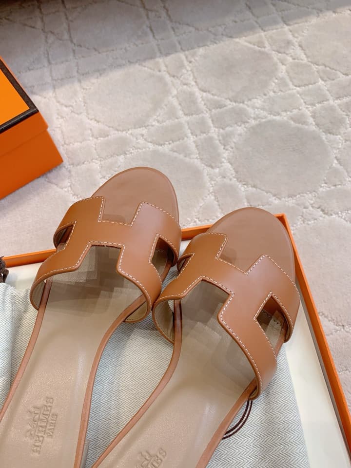Hermès H-Heeled Sandals in Tan