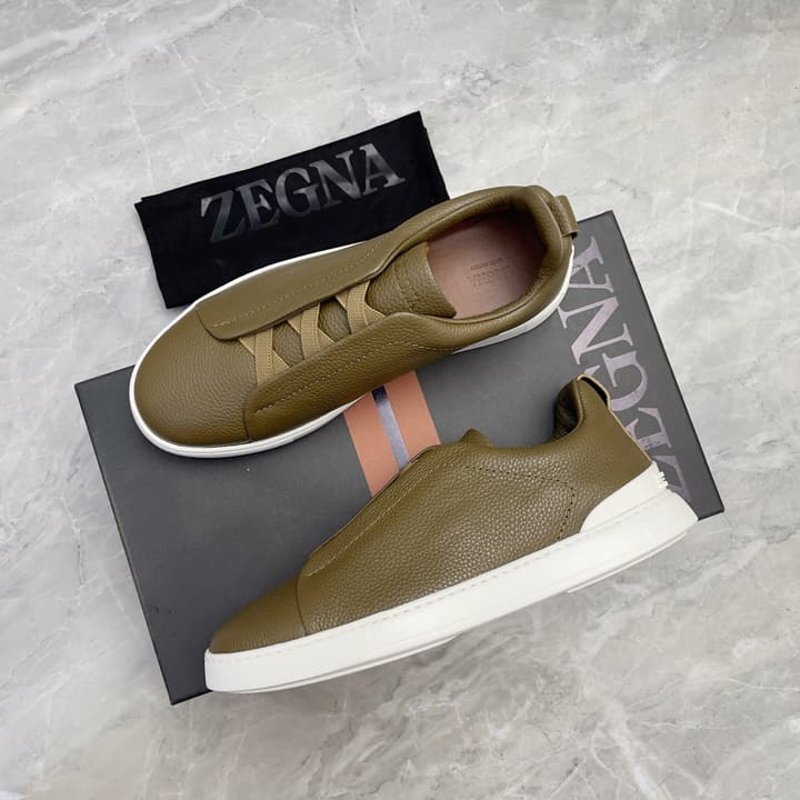 Zegna Triple Stitch Low-Top Sneakers in Navy Blue