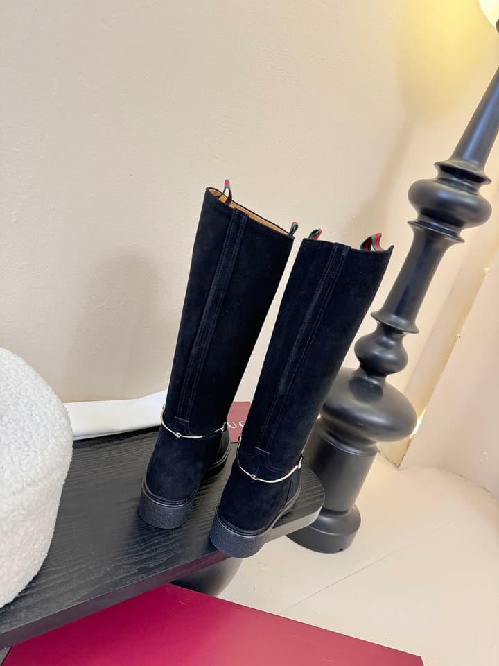 Gucci Runway Velvet Boots in Black Suede