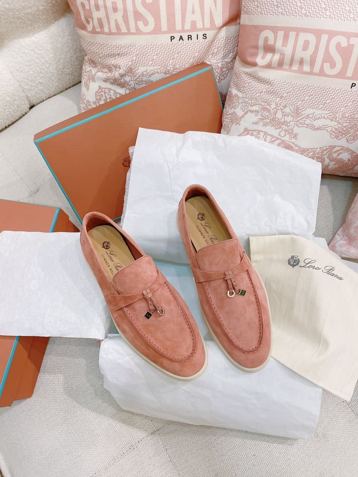 Loro Piana Glossy Cashmere Loafers in Blush Pink Suede