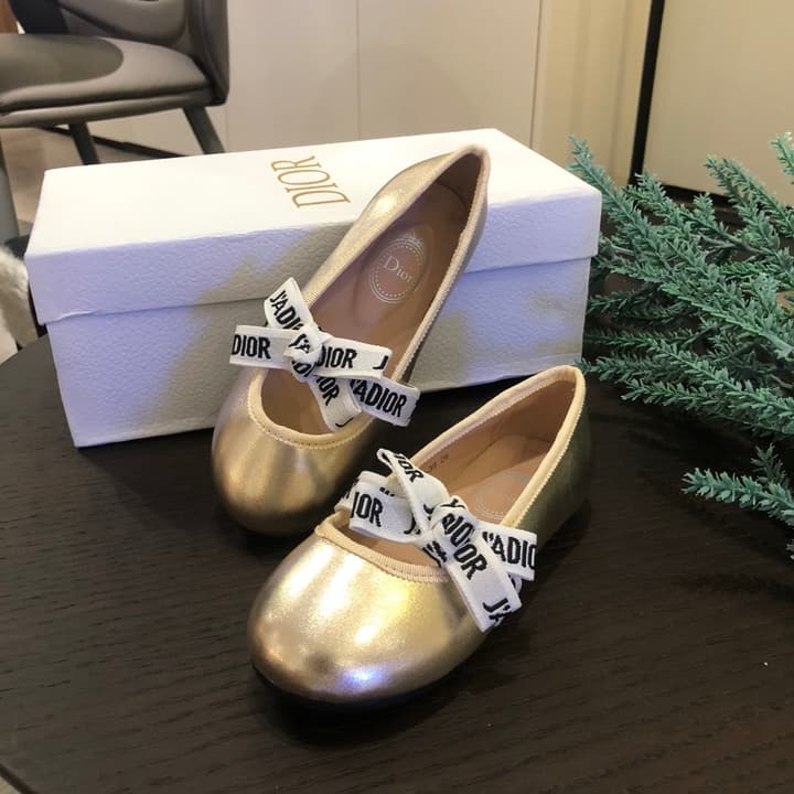 Whimsical Wonders Bowknot Ballerina Flats – Kids Collection in Metallic Gold With Logo Bow