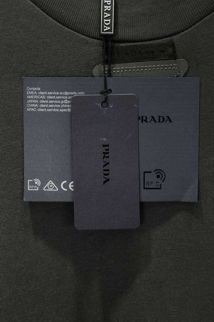 Prada Embroidered Oversize Long Sleeve T-Shirt in Deep Dark Gray