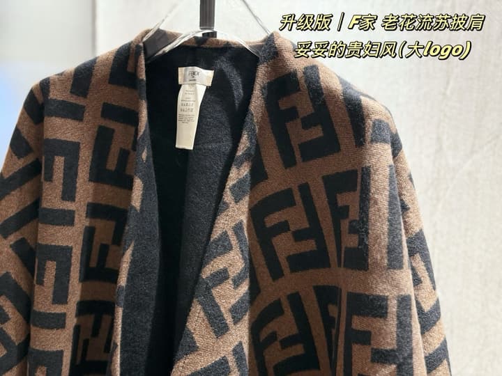 Fendi Monogram Cashmere Shawl in Black And Brown Ff Logo Wrap