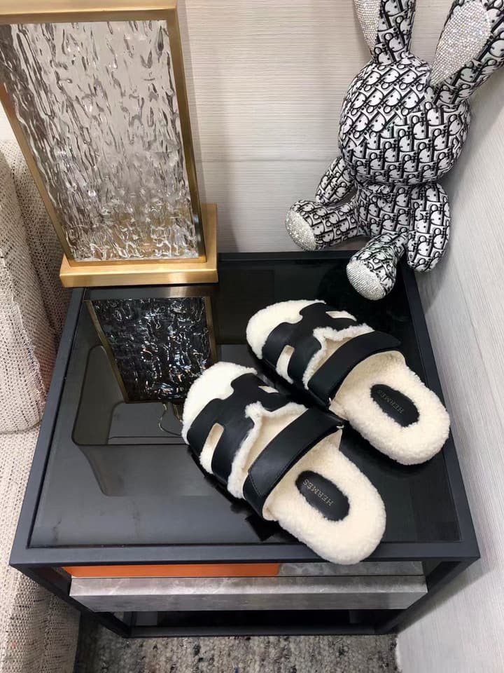 Hermès Teddy Shearling Mules in Black