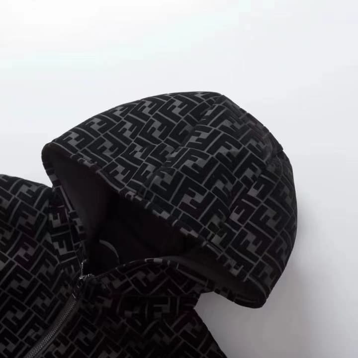 Fendi All-Over Print Flocked Jacket in Black Flocked Monogram Jacket