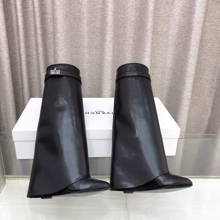 Givenchy Shark Tooth Glossy Leather Knee-High Boots in Almond
