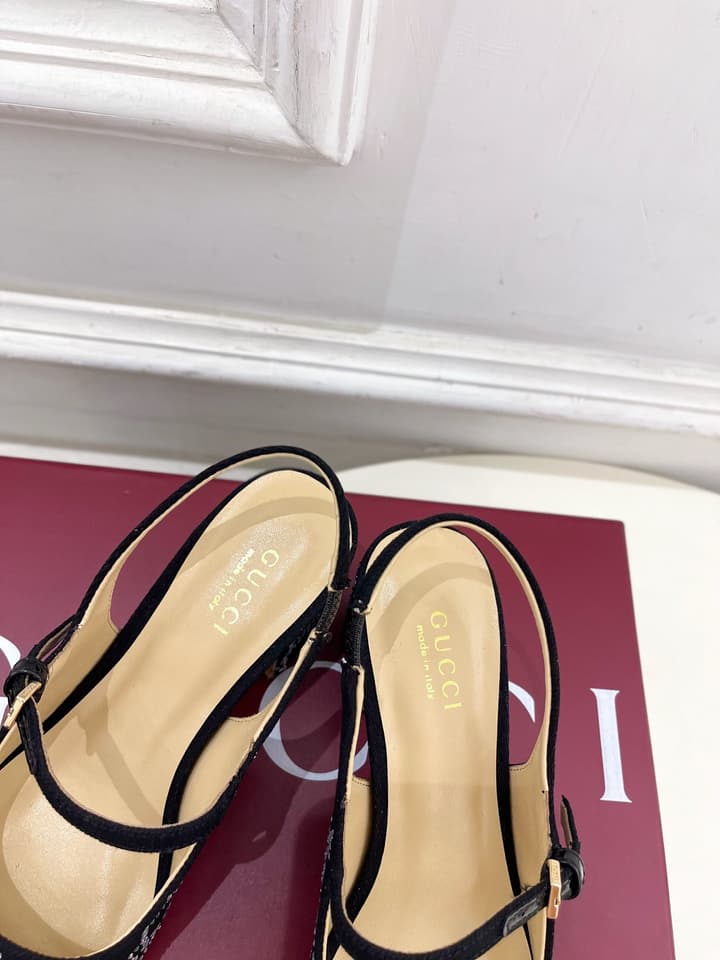 Gucci Classic Horsebit Rhinestone Slingback Sandals – 25SS in Black Monogram Rhinestone