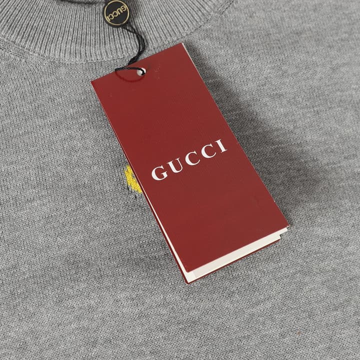 Gucci Colorful Double G Intarsia Knit Sweater in Heather Gray Multi-color Gg Knit