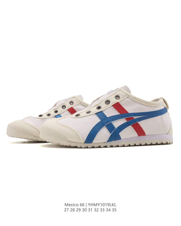 Onitsuka Tiger Mexico 66 Classic Sneakers – Kids Collection in Cream With Blue And Red Stripes