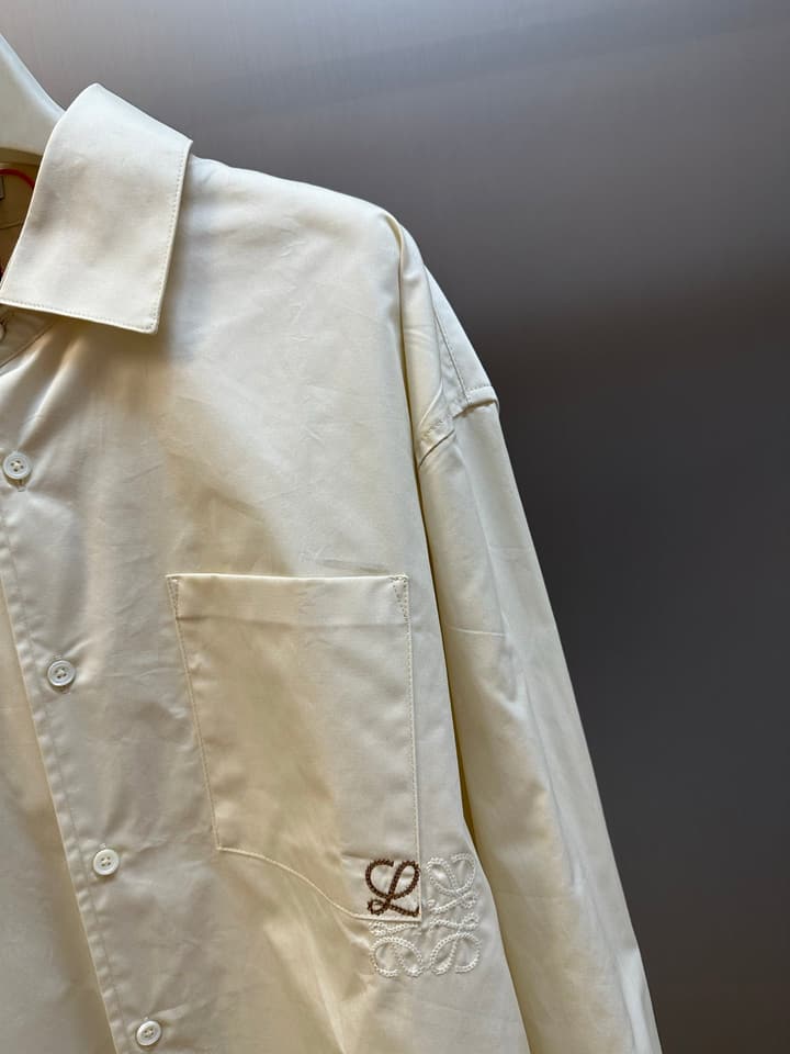 Loewe Anagram Two-Tone Embroidered Pocket Shirt in Cream