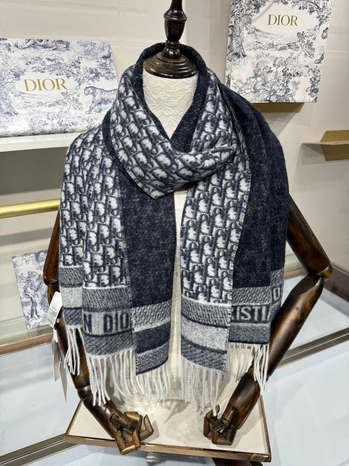 Dior Oblique Cashmere Scarf – 2025 in Grey